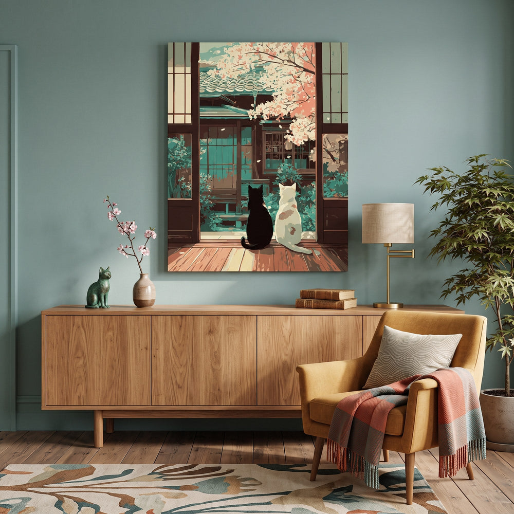 Chats au Jardin Japonais | Peinture par numéro 30×40 cm