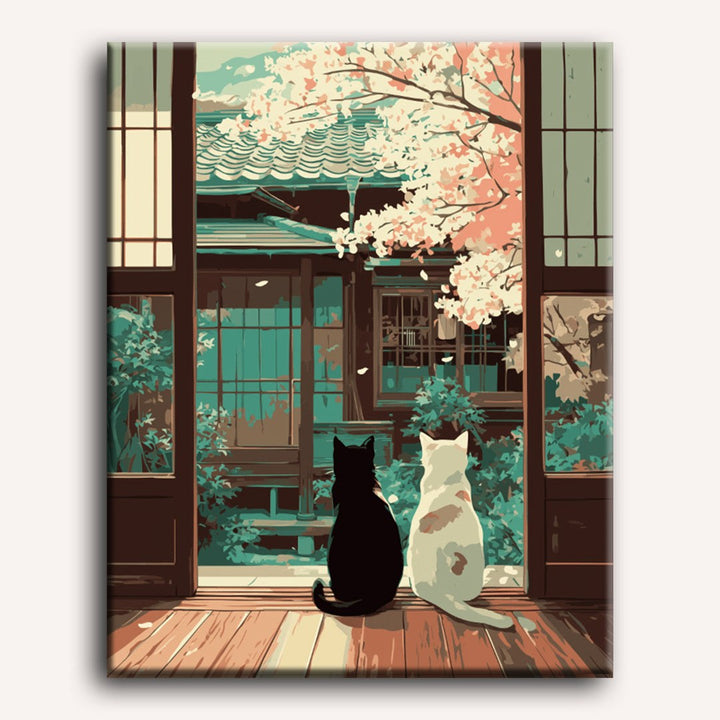 Chats au Jardin Japonais | Peinture par numéro 30×40 cm