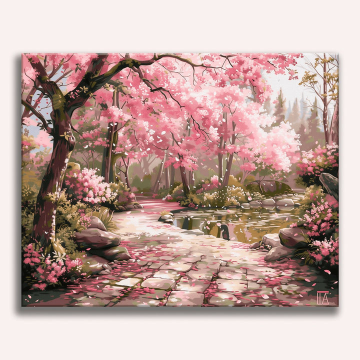 Chemin de pierre aux cerisiers | Peinture par numéro 30×40 cm