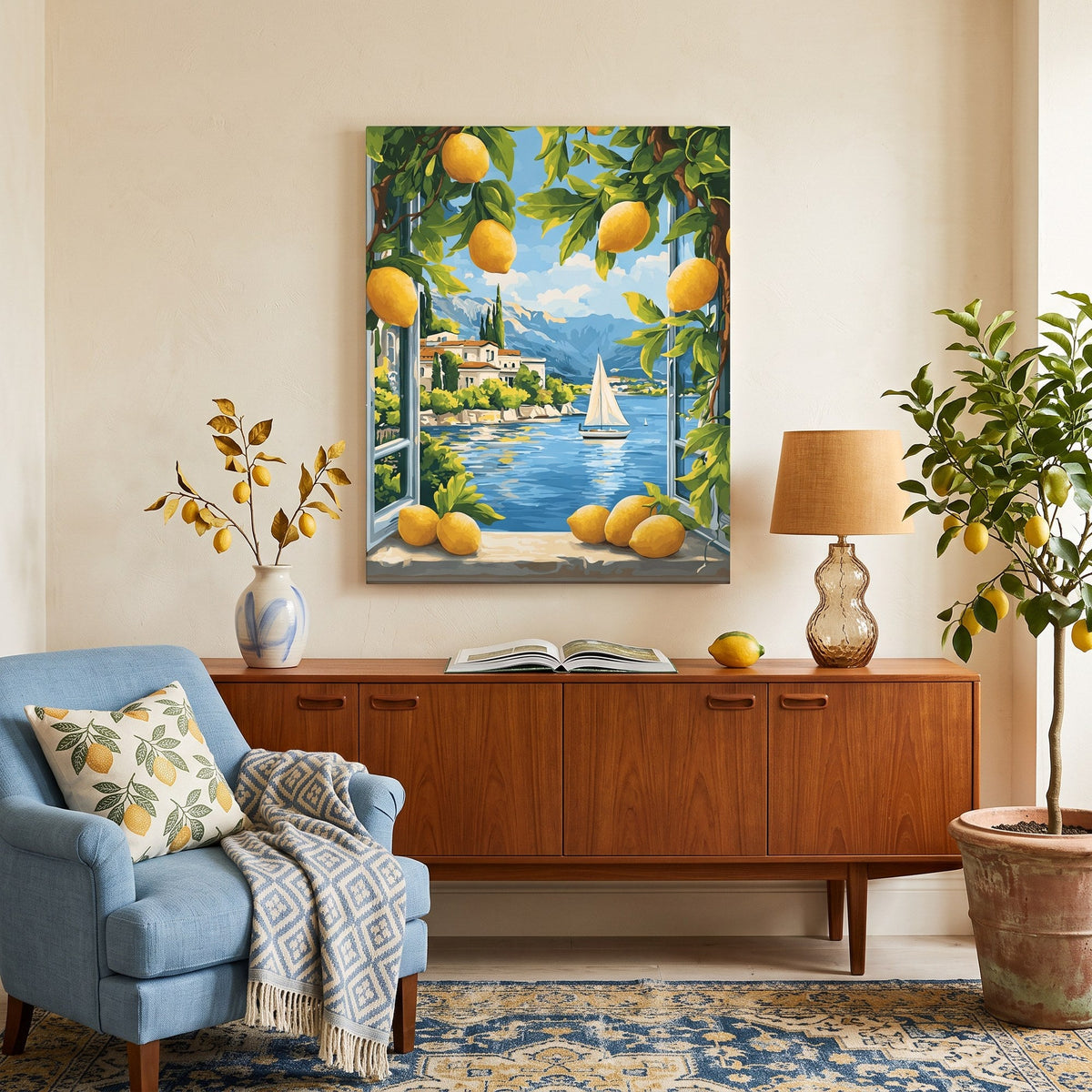Citrons et Lac Italien | Peinture par numéro 30×40 cm
