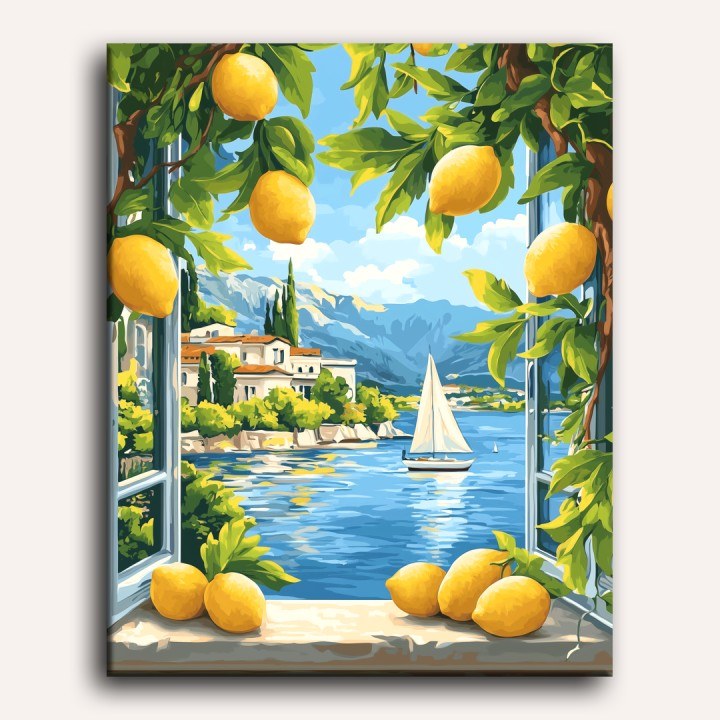 Citrons et Lac Italien | Peinture par numéro 30×40 cm