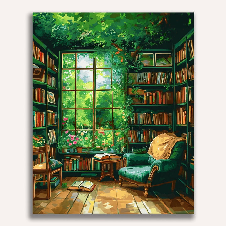 Coin lecture verdoyant | Peinture par numéro 30×40 cm