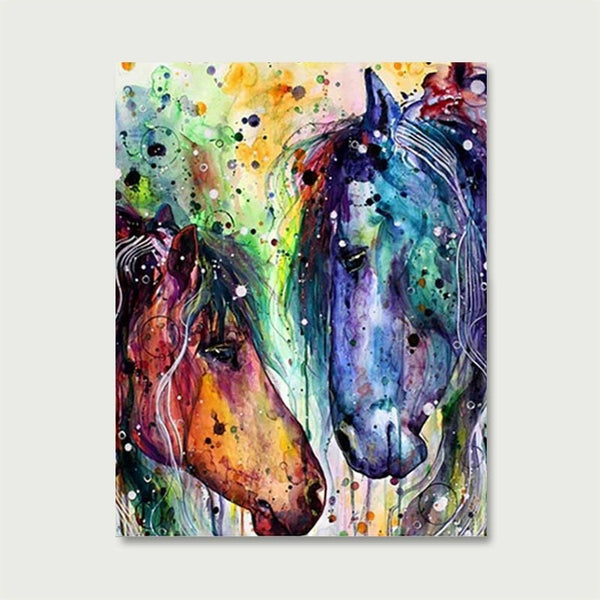 Deux Chevaux à l'Aquarelle | Peinture par numéro 30×40 cm