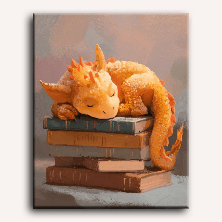 Dragon Endormi sur les Livres | Peinture par numéro 30×40 cm