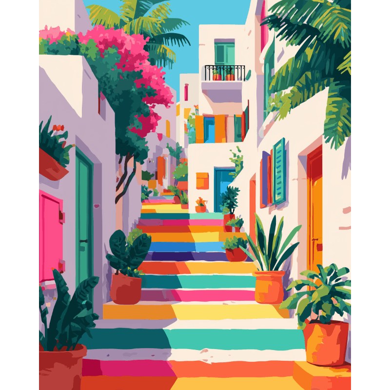 Escalier Arc-en-Ciel | Peinture par numéro 30×40 cm