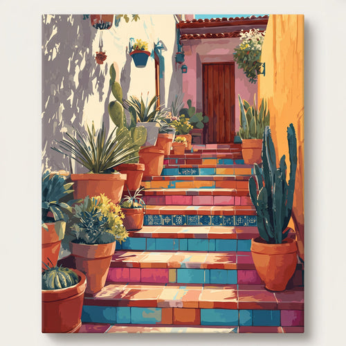 Escaliers du Mexique | Peinture par numéro 30×40 cm