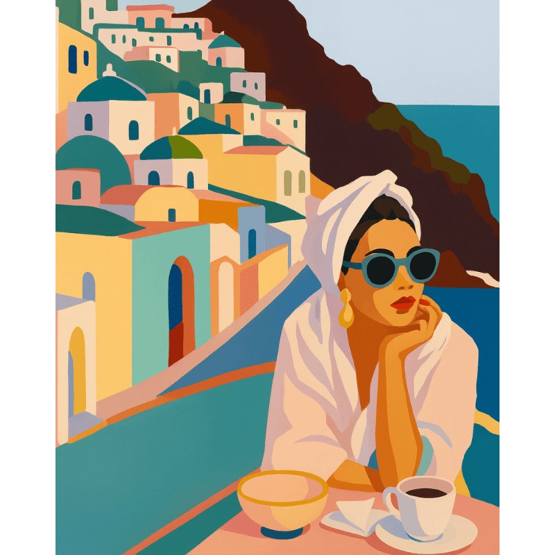 Femme à Santorin | Peinture par numéro 30×40 cm