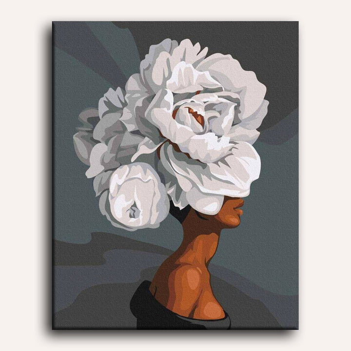 Femme aux Fleurs Blanches | Peinture par numéro 30×40 cm