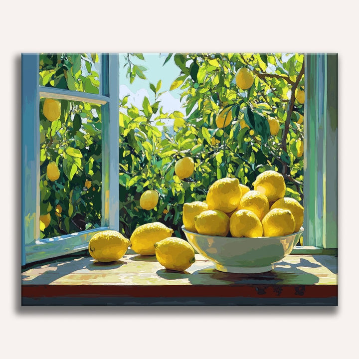 Fenêtre au citronnier | Peinture par numéro 30×40 cm