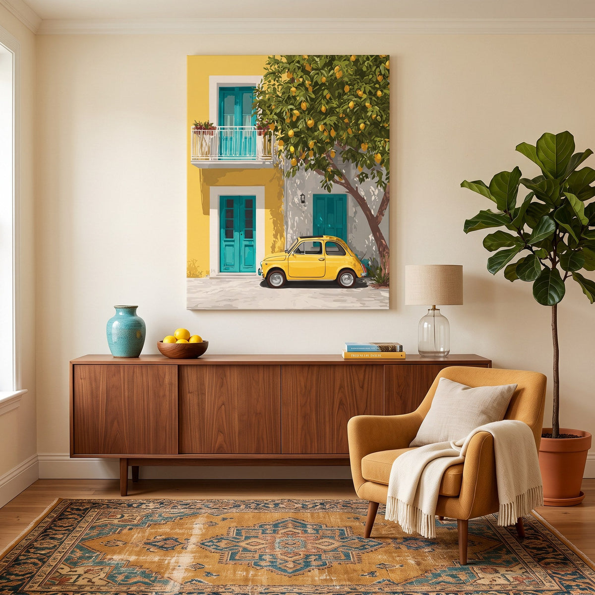 Fiat Jaune sous le Citronnier | Peinture par numéro 30×40 cm
