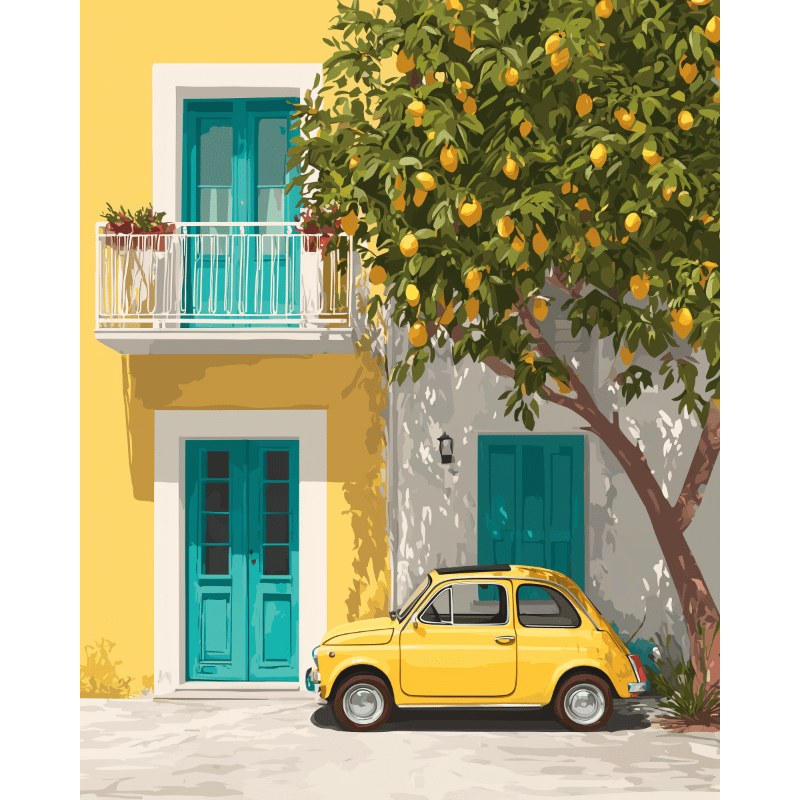 Fiat Jaune sous le Citronnier | Peinture par numéro 30×40 cm