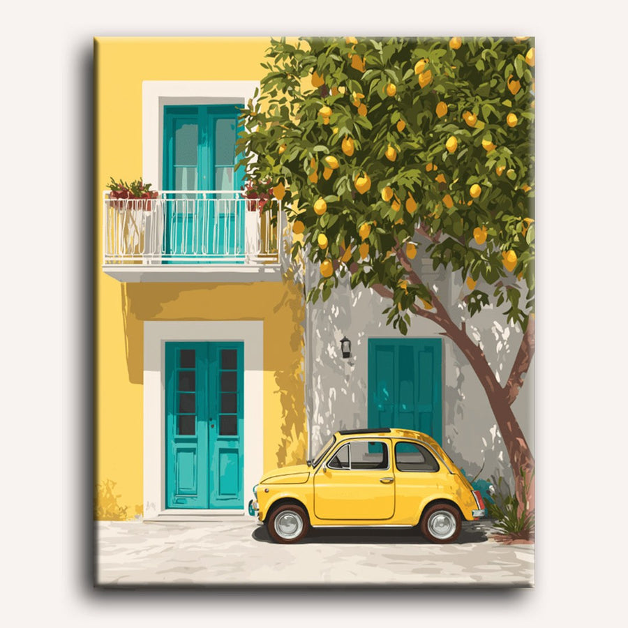 Fiat Jaune sous le Citronnier | Peinture par numéro 30×40 cm terminé