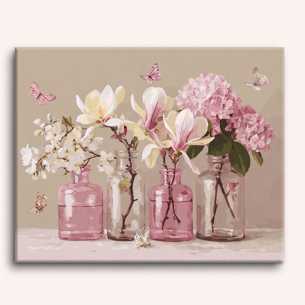 Fleurs en Bocaux Roses | Peinture par numéro 30×40 cm