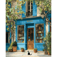 Librairie Bleue au Chat Noir | Peinture par numéro 30×40 cm