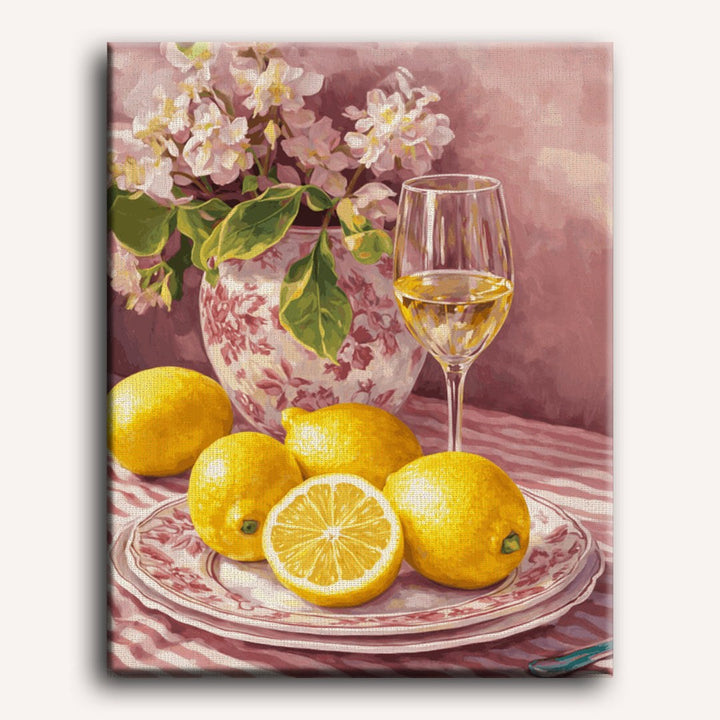 Nature Morte Rose aux Citrons | Peinture par numéro 30×40 cm