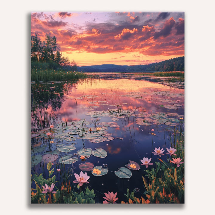 Nénuphars au coucher de soleil | Peinture par numéro 30×40 cm