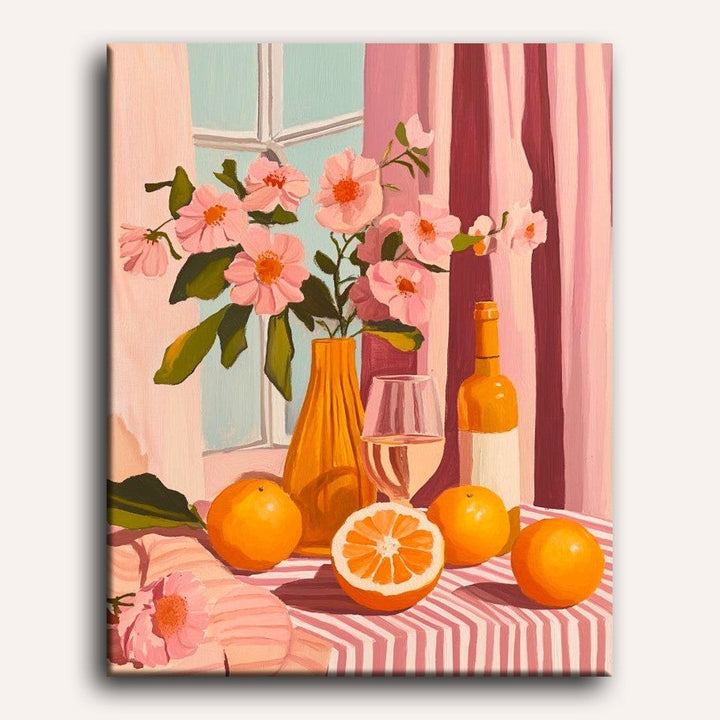 Oranges, vin et fleurs | Peinture par numéro 30×40 cm