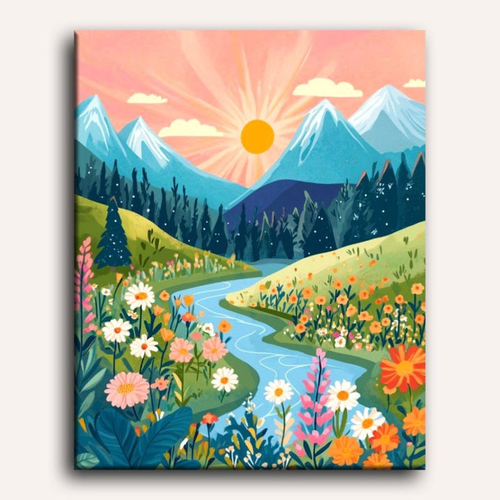 Rivière entre les Montagnes | Peinture par numéro 30×40 cm