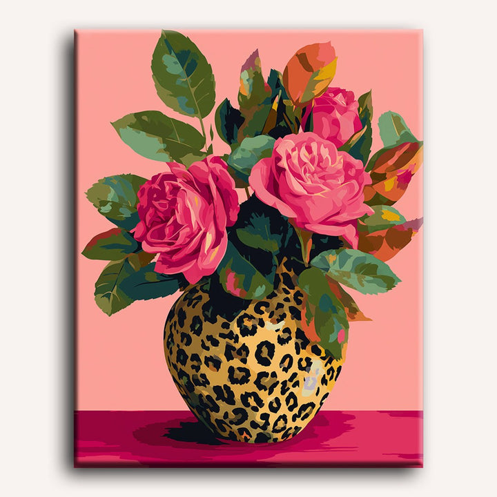 Roses en Vase Léopard | Peinture par numéro 30×40 cm