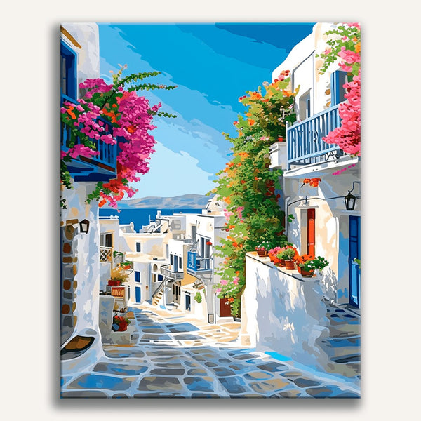 Ruelle des Cyclades | Peinture par numéro 30×40 cm