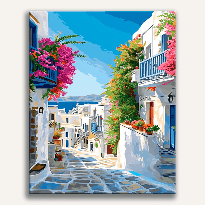 Ruelle des Cyclades | Peinture par numéro 30×40 cm