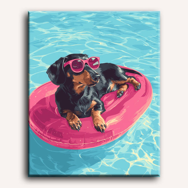 Teckel à la Piscine | Peinture par numéro 30×40 cm
