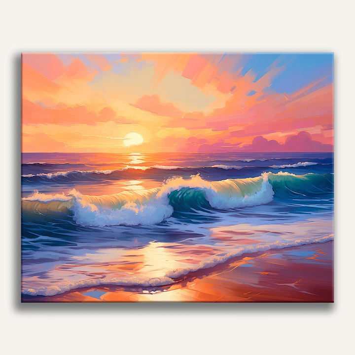 Vagues au Coucher de Soleil | Peinture par numéro 30×40 cm