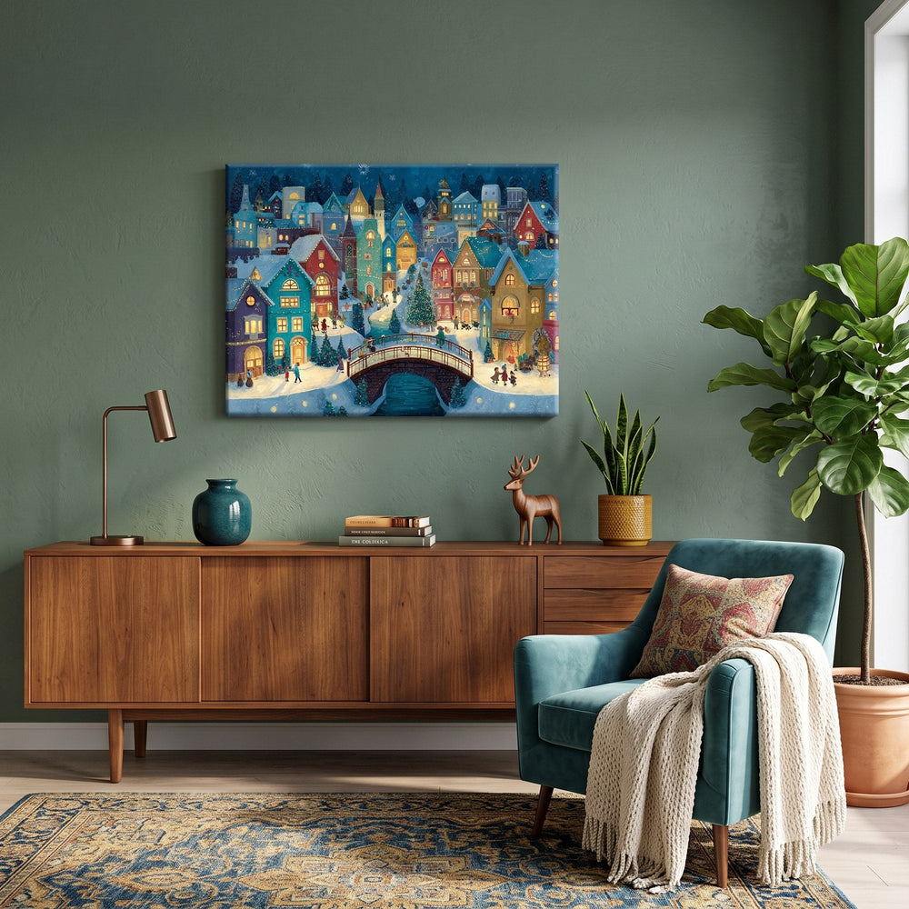 Village de Noël Enneigé | Peinture par numéro 30×40 cm