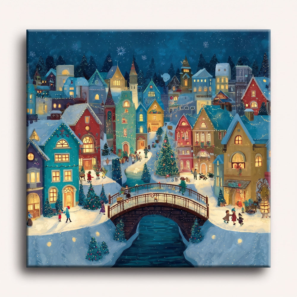 Village de Noël Enneigé | Peinture par numéro 30×40 cm