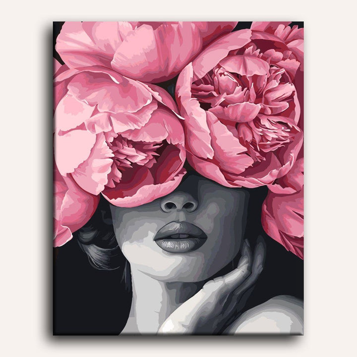 Visage aux Pivoines | Peinture par numéro 30×40 cm